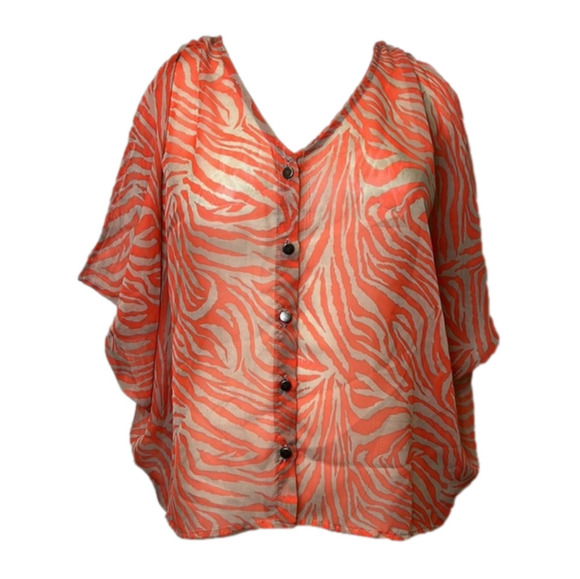 ✨HOST PICK✨ Women’s Coral & Gray Zebra Print Sheer Shirt - Picture 1 of 12